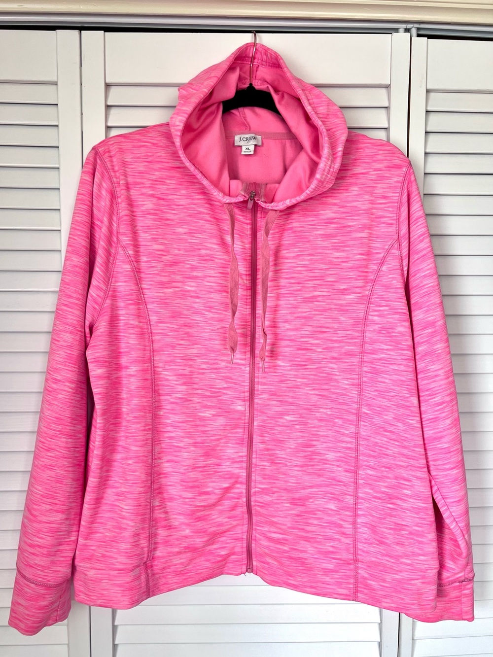 J. Crew Women’s Heathered Hot Pink White Full-Zip Drawstring Hoodie Jacket Sz XL